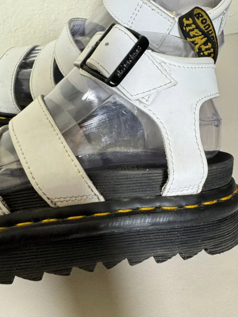 Dr. Martens Blaire White Hydro Leather Gladiator Sandals Women 8 Platform Chunky